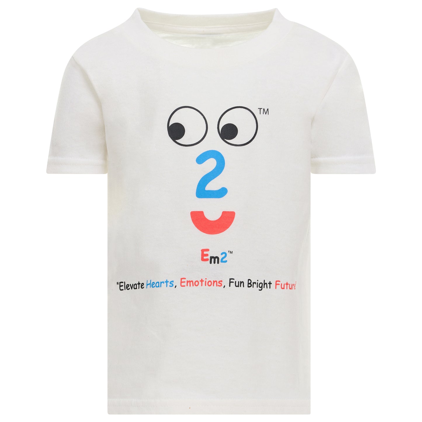 EM-107 EM2 Emotion Mascot Face Logo "Elevate Hearts, Emotions, Fun Bright Future" Short Sleeve T-Shirt