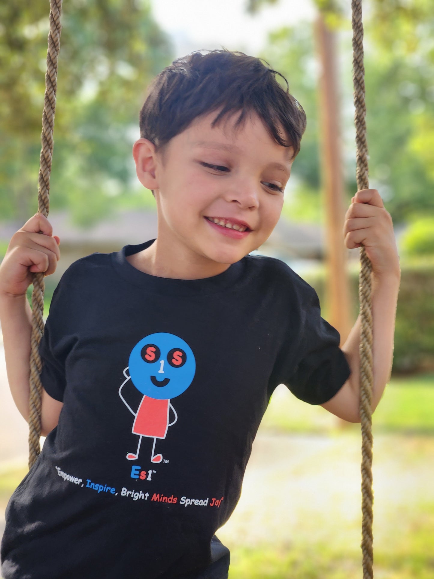 EM-122 ES1 Education Mascot Logo "Empower, Inspire, Bright Minds Spread Joy" Short Sleeve T-Shirt