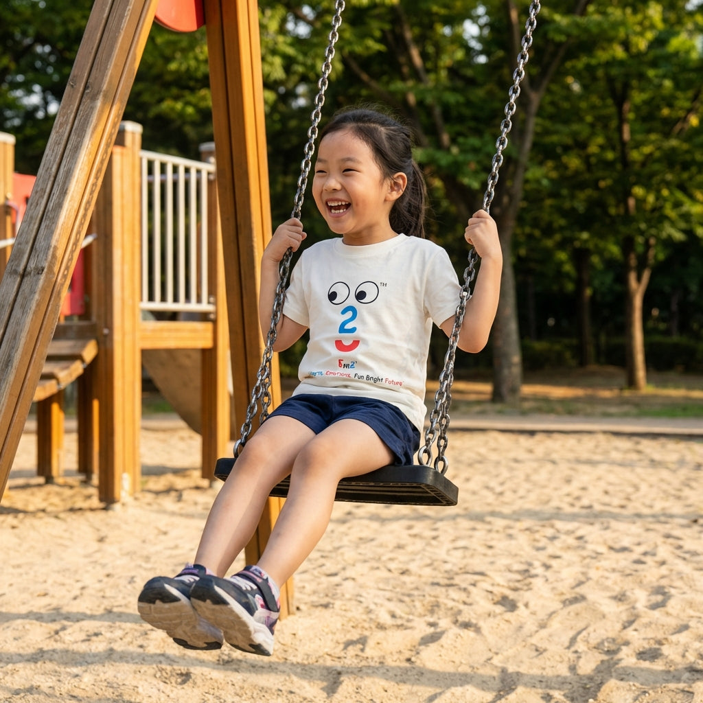 EM-107 EM2 Emotion Mascot Face Logo "Elevate Hearts, Emotions, Fun Bright Future" Short Sleeve T-Shirt