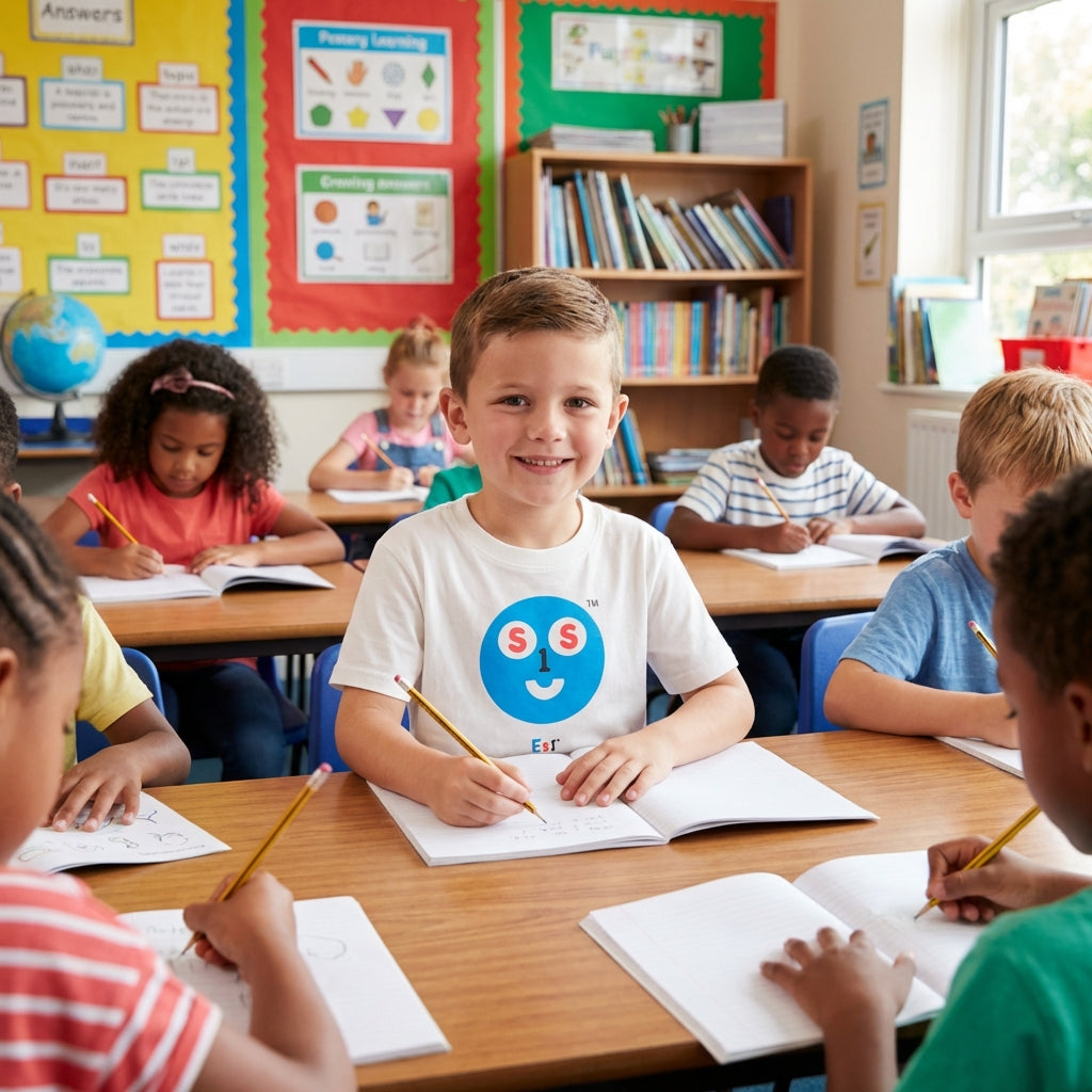 EM-121 ES1 Education Mascot Face Logo "Empower, Inspire, Bright Minds Spread Joy" Short Sleeve T-Shirt Free Shipping on All Orders!