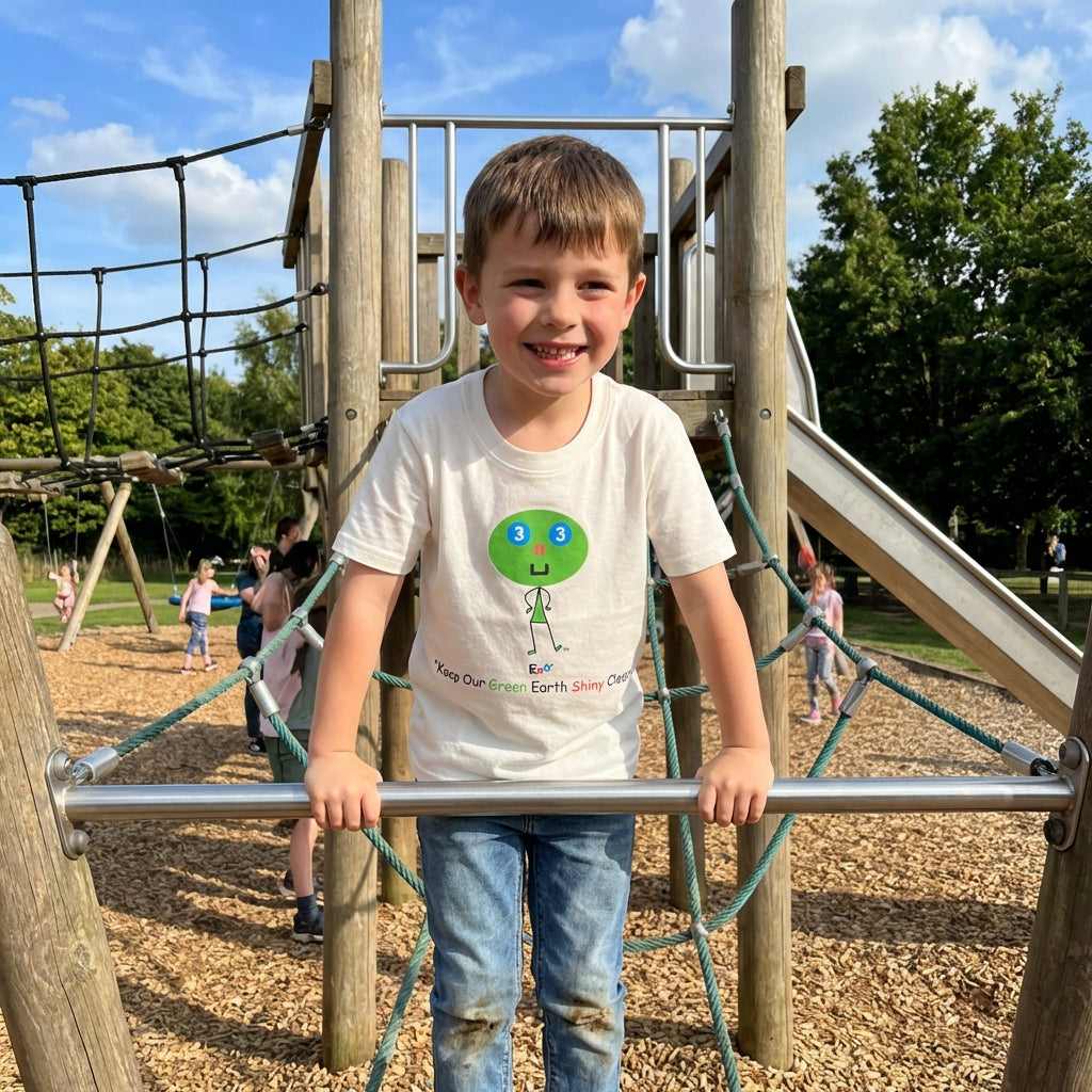 EM-162 2 Pack T-shirts 1 pc EM-130 EN3 Environment Mascot Logo "Keep Our Green Earth Shiny Clean" Short Sleeve T- Shirt & 1 Pc EM-140 EF4 Exercise Mascot Logo "Healthy Kids, Strong Bodies Sharp Minds" Short Sleeve T-Shirt