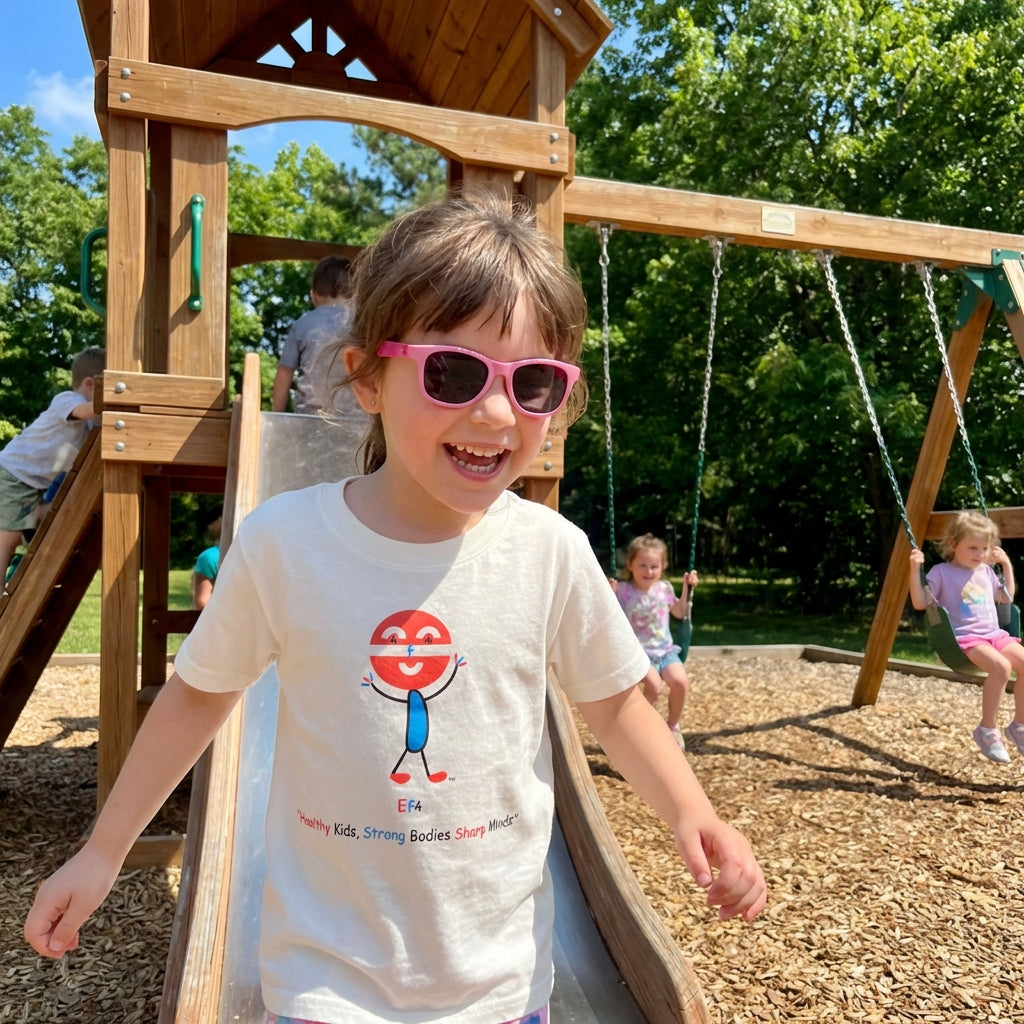 EM-140 EF4 Exercise Mascot Logo "Healthy Kids, Strong Bodies Sharp Minds" Short Sleeve T-Shirt Free Shipping on All Orders!