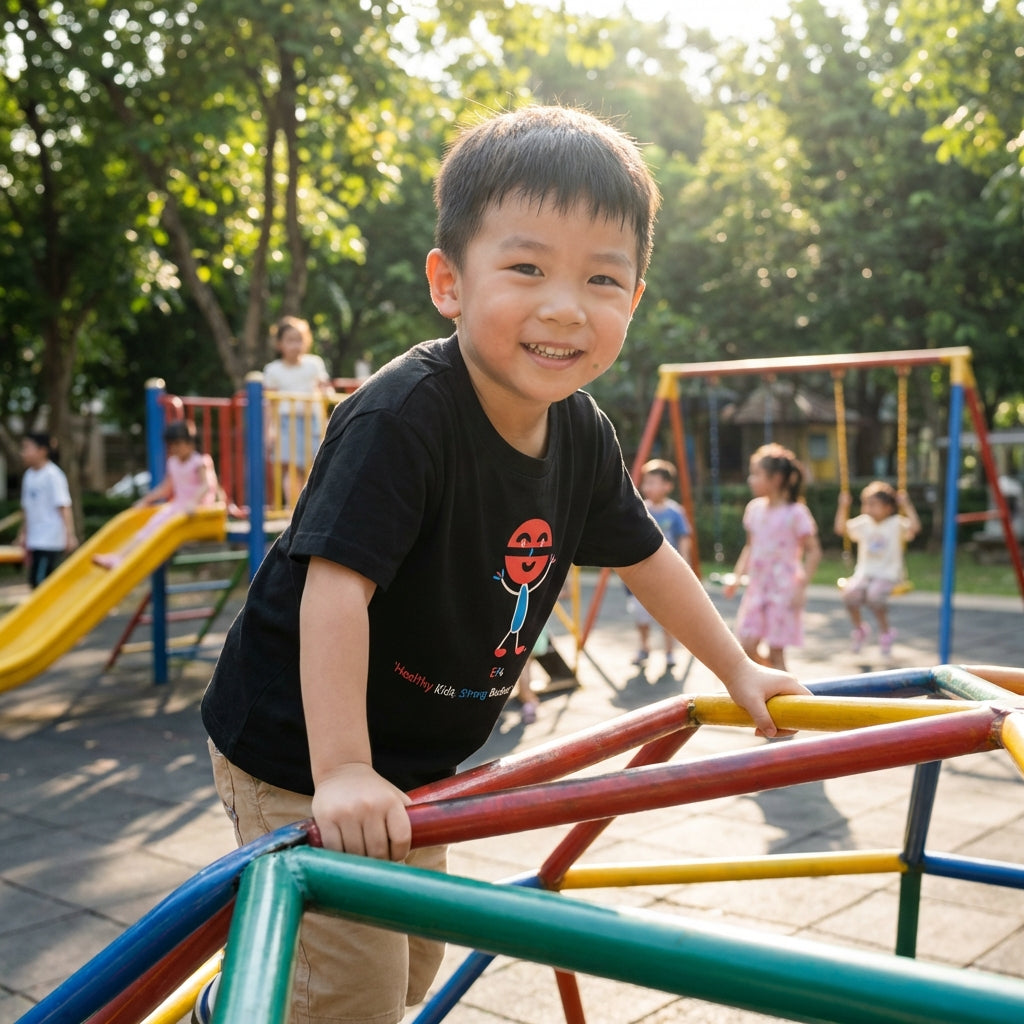 EM-142 EF4 Exercise Mascot Logo "Healthy Kids, Strong Bodies Sharp Minds" Short Sleeve T-Shirts Free Shipping on All Orders!