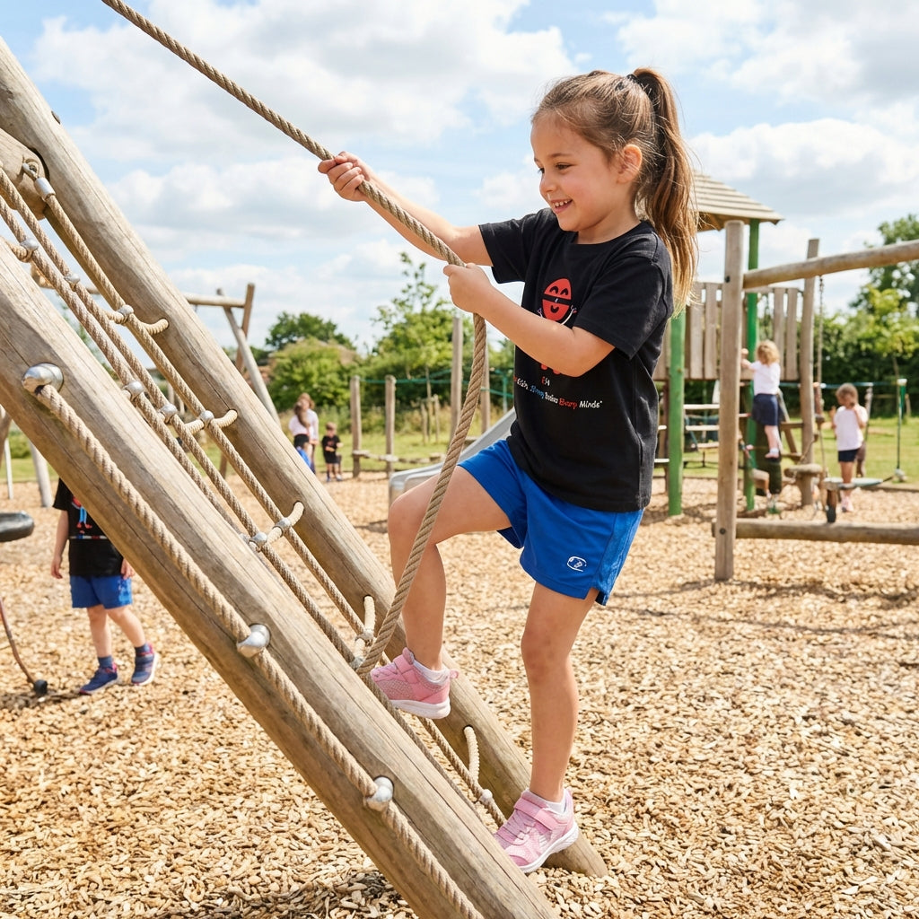 EM-142 EF4 Exercise Mascot Logo "Healthy Kids, Strong Bodies Sharp Minds" Short Sleeve T-Shirts Free Shipping on All Orders!