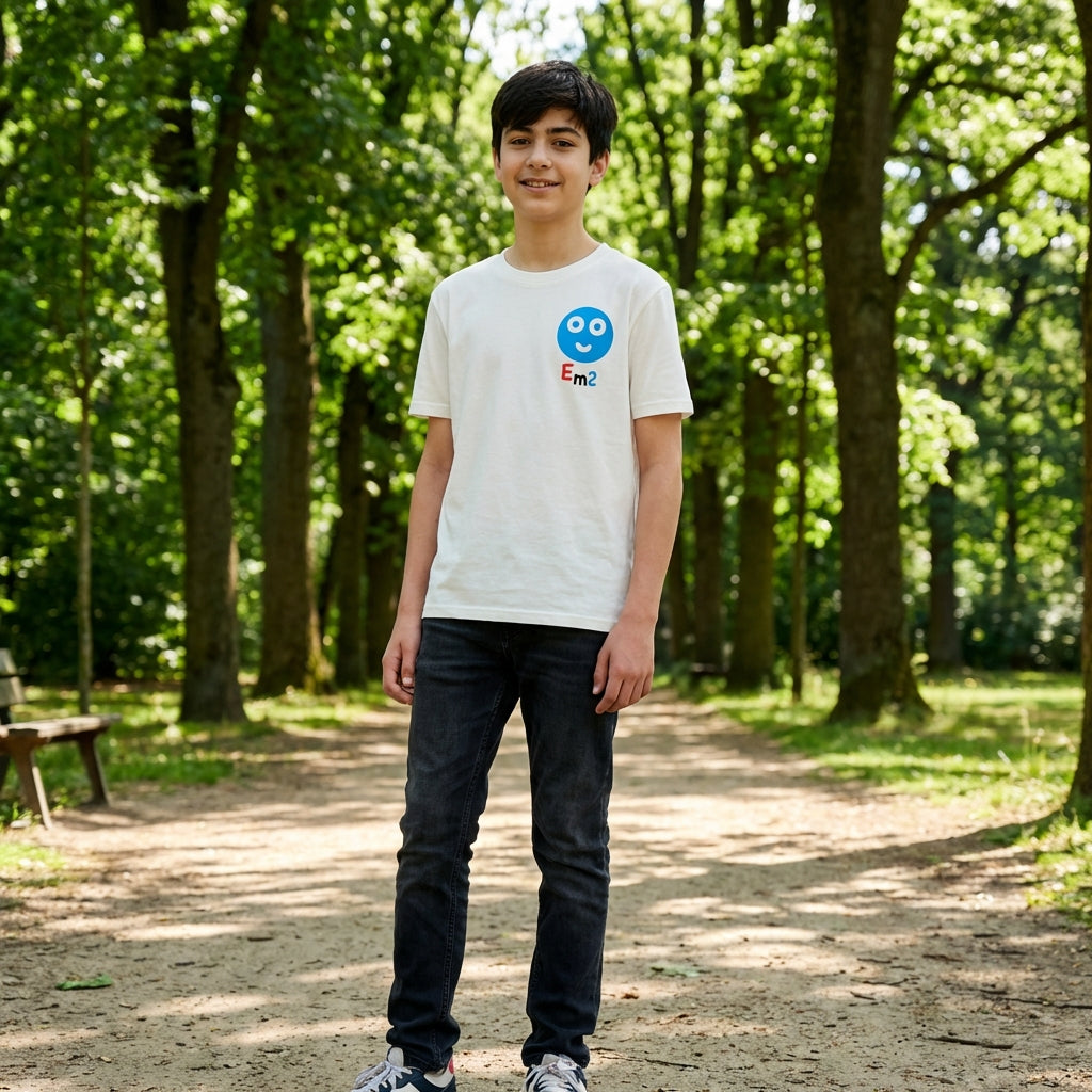 EM-156 Blue Smile Face Chest Short Sleeve T-Shirt Free Shipping on All Orders!