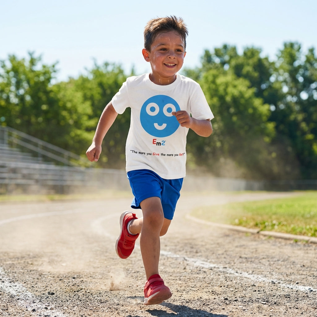 EM-158 Blue Smile Face "The More You Give The More You Get!" Short Sleeve T-Shirt Free Shipping on All Orders!