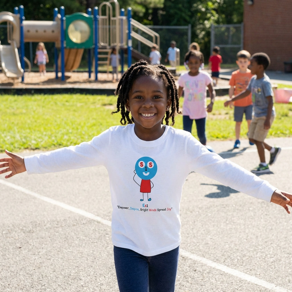 EM-181 ES1 Education Mascot Logo "Empower, Inspire, Bright Minds Spread Joy" Long Sleeve T-Shirt Free Shipping on All Orders!