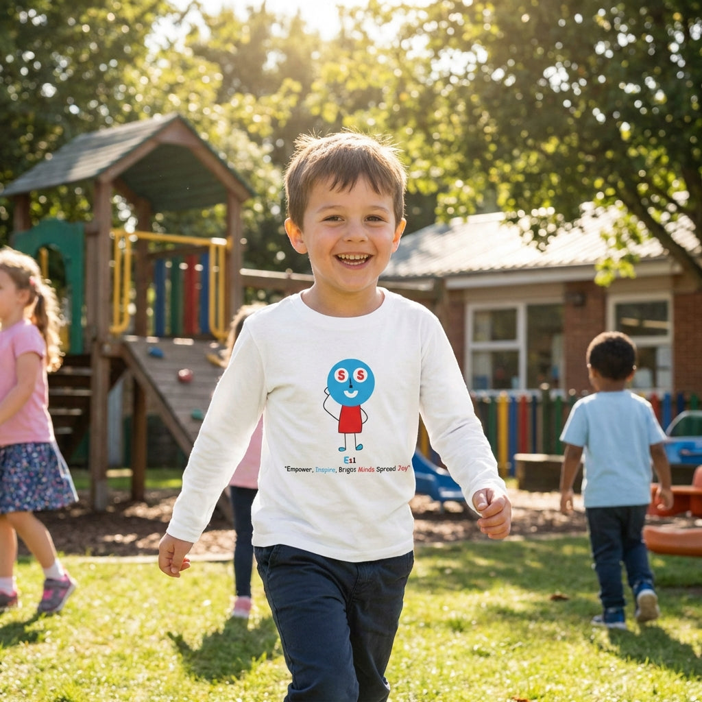 EM-181 ES1 Education Mascot Logo "Empower, Inspire, Bright Minds Spread Joy" Long Sleeve T-Shirt Free Shipping on All Orders!
