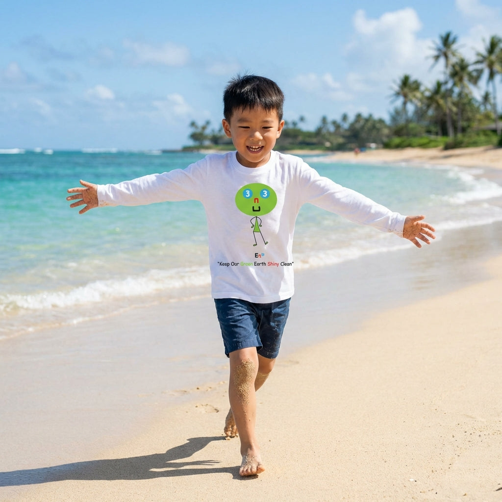 EM-182 EN3 Environment Mascot Logo "Keep Our Green Earth Shiny Clean" Long Sleeve T-Shirt Free Shipping on All Orders!