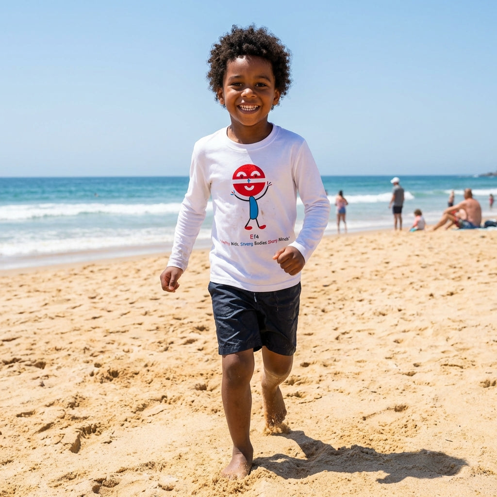 EM-183 EF4 Exercise Mascot Logo "Healthy Kids, Strong Bodies Sharp Minds" Long Sleeve T-Shirt Free Shipping on All Orders!