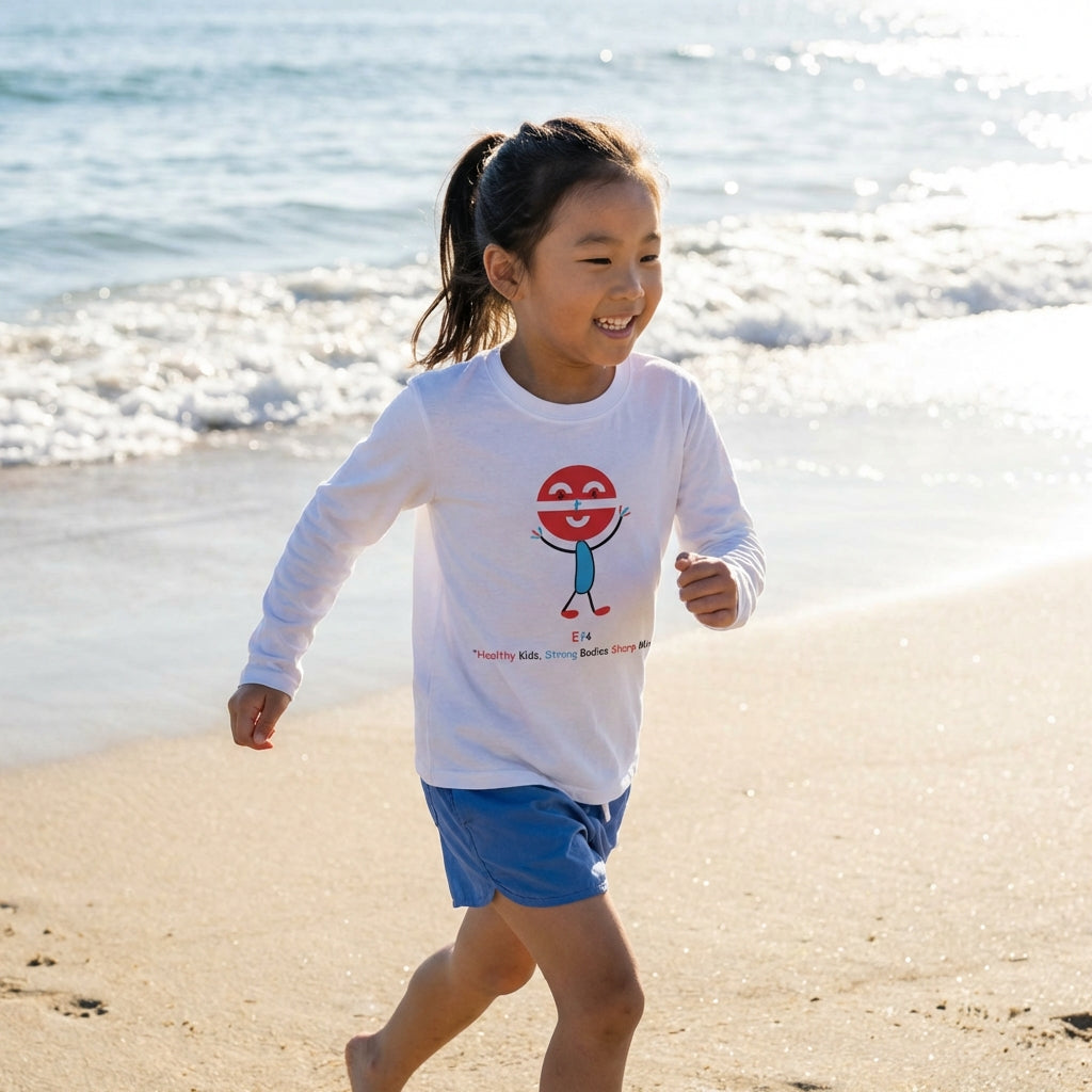 EM-183 EF4 Exercise Mascot Logo "Healthy Kids, Strong Bodies Sharp Minds" Long Sleeve T-Shirt Free Shipping on All Orders!