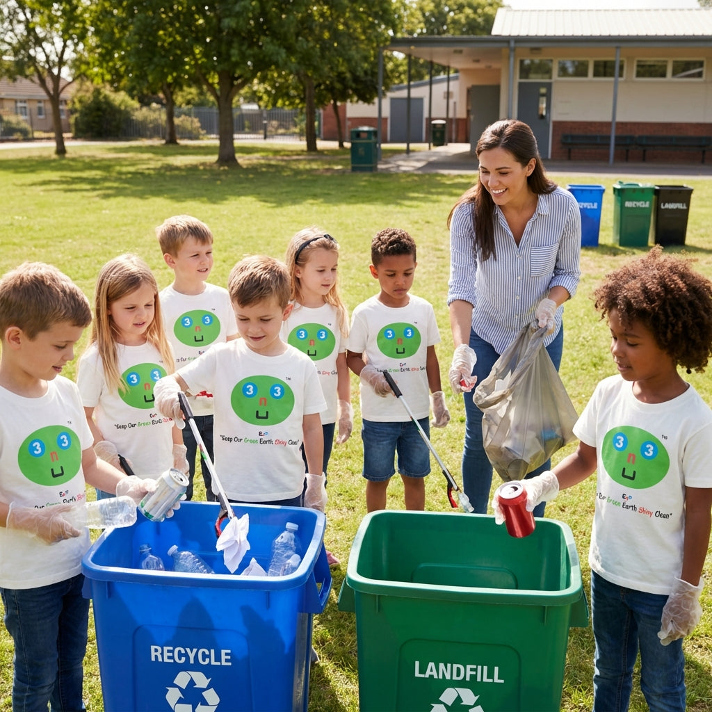 EM-131 EN3 Environment Mascot Face Logo "Keep Our Green Earth Shiny Clean" Short Sleeve T-Shirt Free Shipping on All Orders!