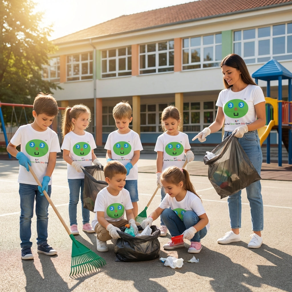 EM-131 EN3 Environment Mascot Face Logo "Keep Our Green Earth Shiny Clean" Short Sleeve T-Shirt Free Shipping on All Orders!