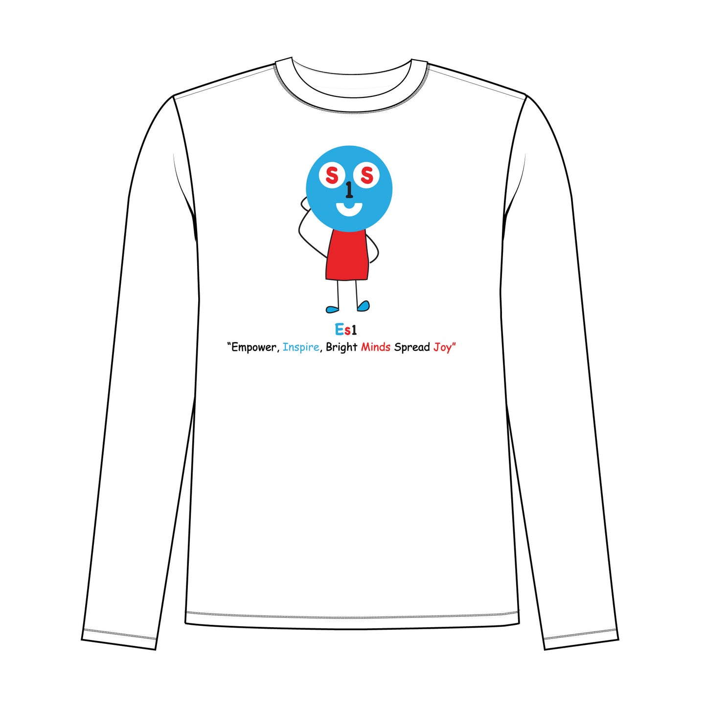 EM-181 ES1 Education Mascot Logo "Empower, Inspire, Bright Minds Spread Joy" Long Sleeve T-Shirt